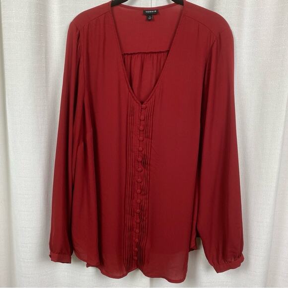Torrid Burgundy Red Georgette Pintuck Button Front Blouse Sz.1 - Picture 6 of 13